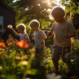 dzieci bawiące się w ogrodzie