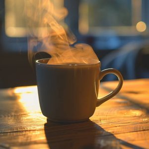 kubek z gorącą kawą